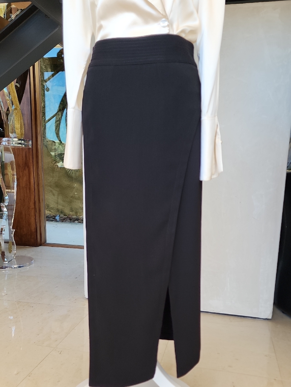 Halston Black Midi Pencil Skirt - Front Flap